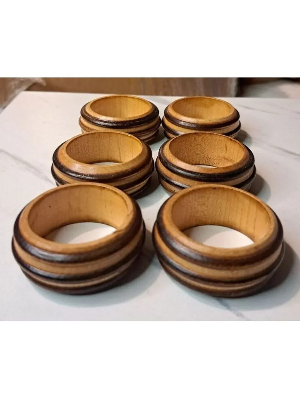 Vintage Set of 6 Danish Mid-Century Modern Wood Napkin Rings